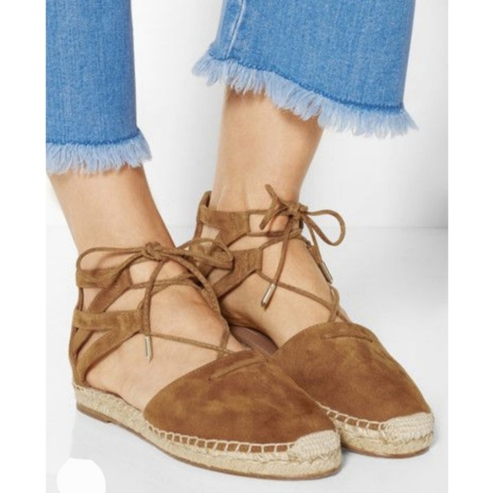 NWT! Aquazzura Brown Suede Strappy Espadrille